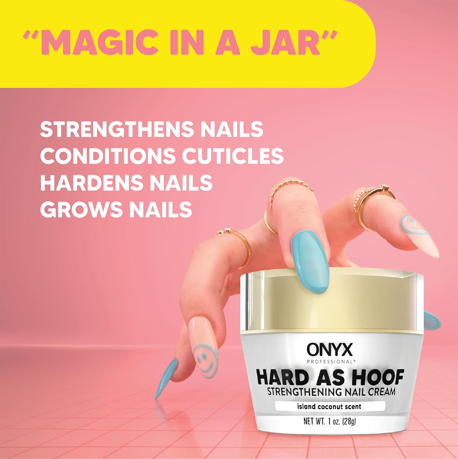 Hard as Hoof Nail Strengthening Cream with Coconut Scent, Nail Growth & Conditioning Cuticle Cream Stops Splits, Chips, Cracks & Strengthens Nails, 1 Oz