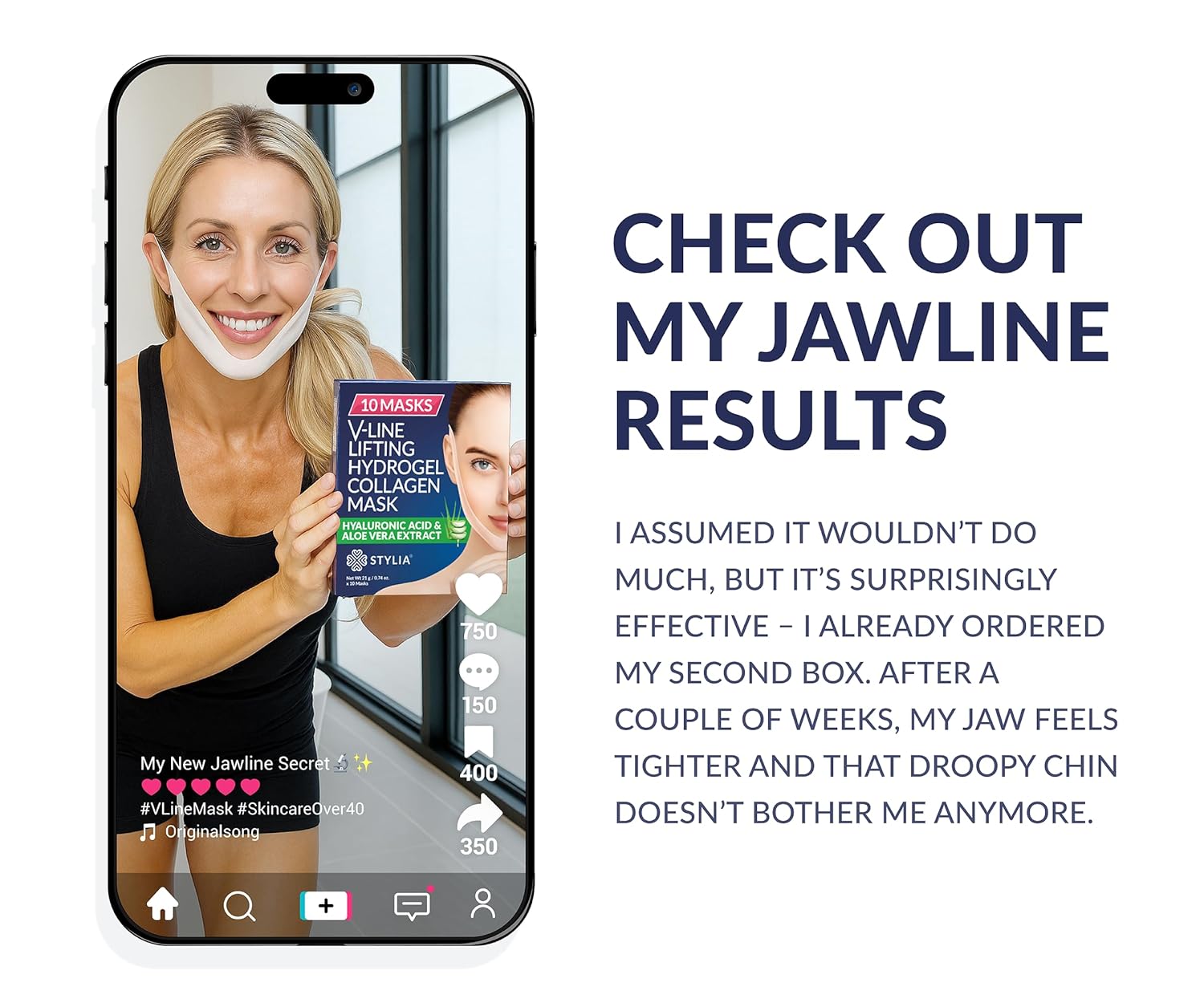 V Line Lifting Collagen Face Mask - Double Chin Strap for Women - Jawline Shaper Face Lift Tape - Neck Lift Collagen Mask - Chin Strap for Sleeping - Hyaluronic Acid, Aloe Vera, Cica 10PC