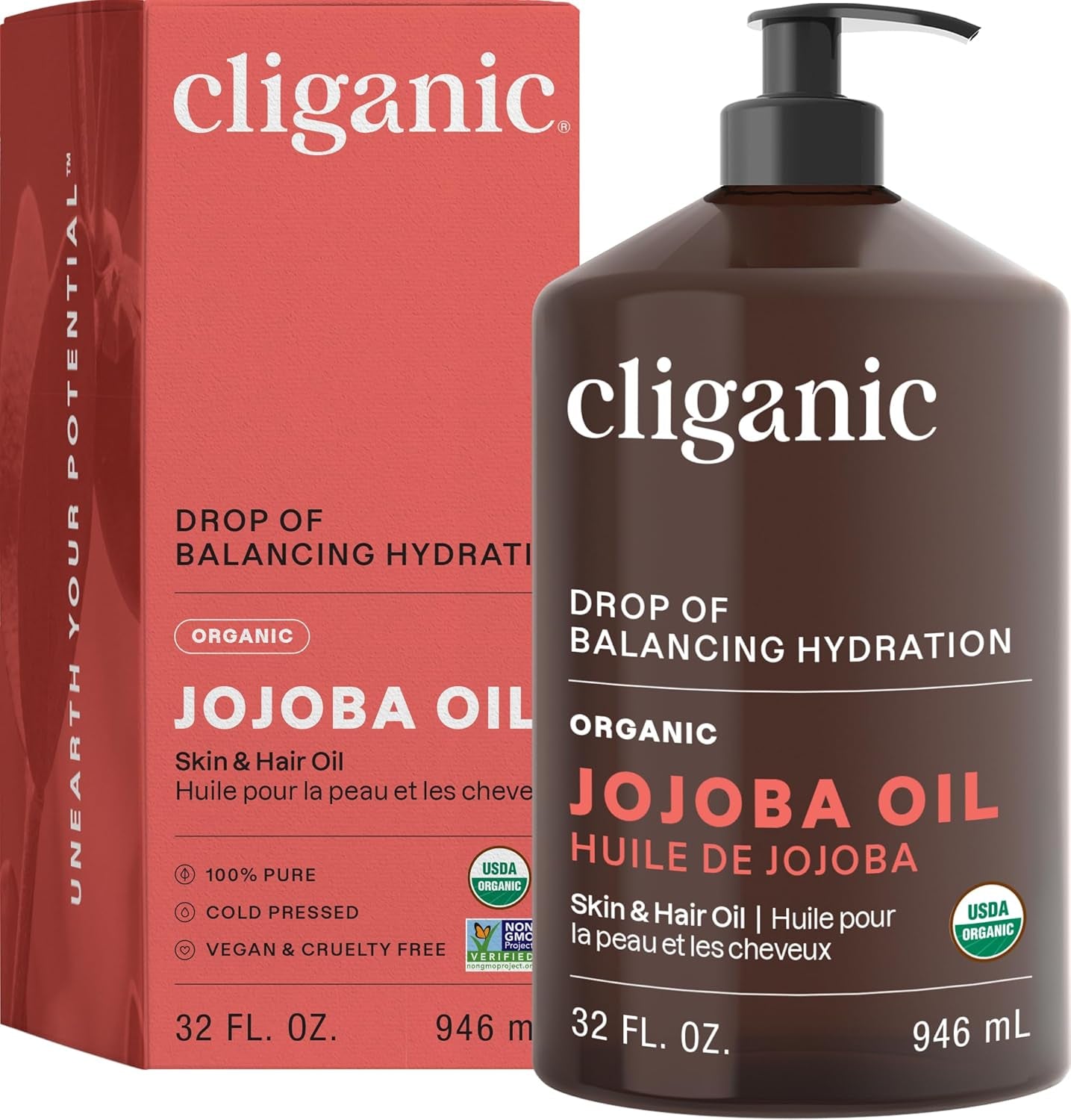 Cliganic Organic Jojoba Oil, 100% Pure (4Oz) | Moisturizing for Face, Hair, Skin & Nails | Natural Cold Pressed Hexane Free | Base Carrier Oil