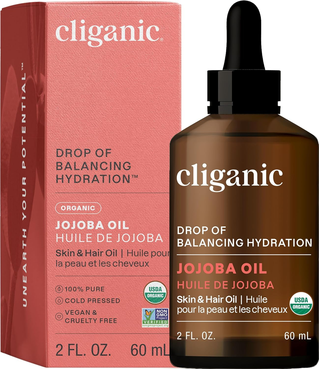 Cliganic Organic Jojoba Oil, 100% Pure (4Oz) | Moisturizing for Face, Hair, Skin & Nails | Natural Cold Pressed Hexane Free | Base Carrier Oil